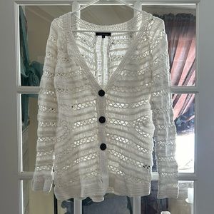 C'est Atetier Linen & Cotton Open-Knit Cardigan Button-down Sweater White sz XL